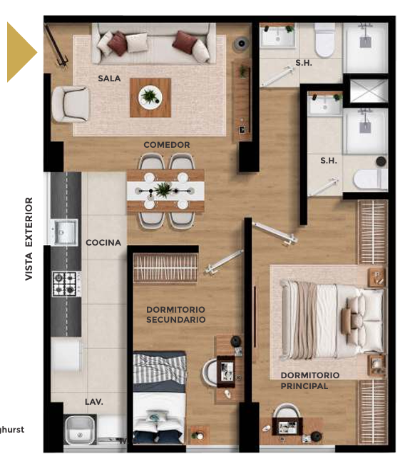 Plano de distribución del Departamento 102, 60 m²